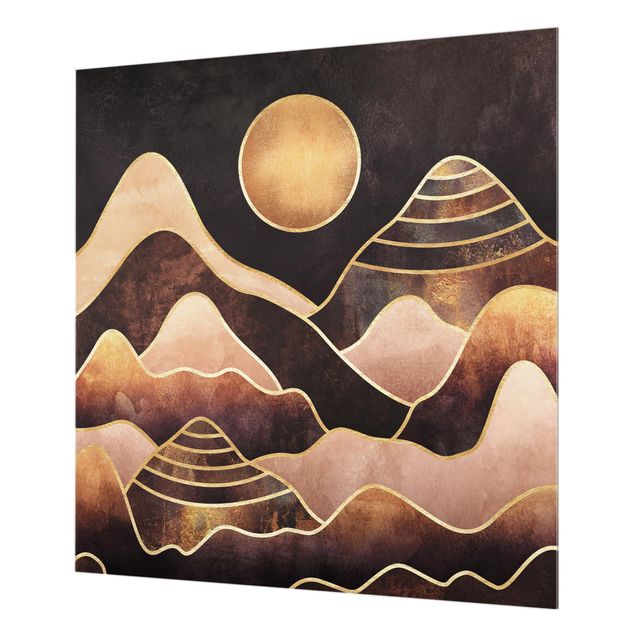 Glass splashback abstract Golden Sun Abstract Mountains