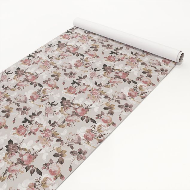 Adhesive films frosted Vintage Floral Pattern With Roses