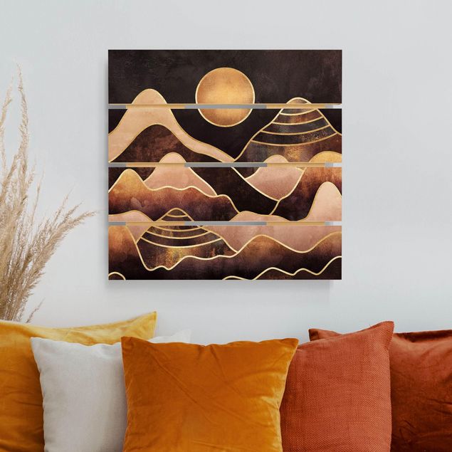 Wood prints landscape Golden Sun Abstract Mountains