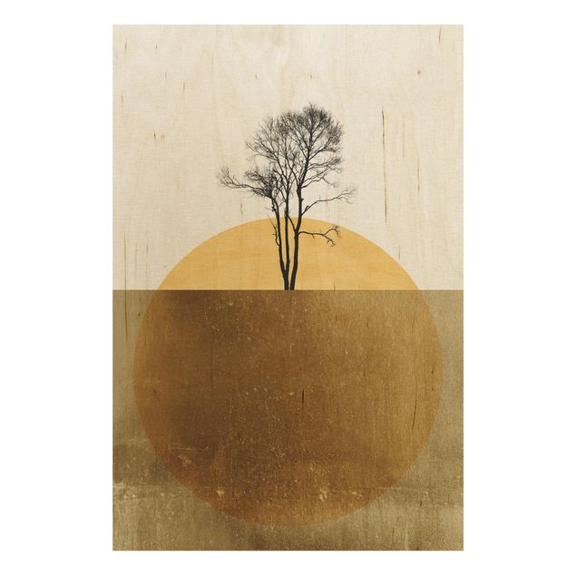 Wood prints landscape Golden Sun With Tree