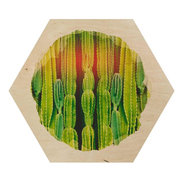 Wooden hexagon - WaterColours - Cactus Wall