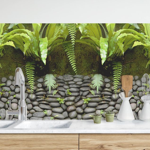 Kitchen Stone Wall With Plants