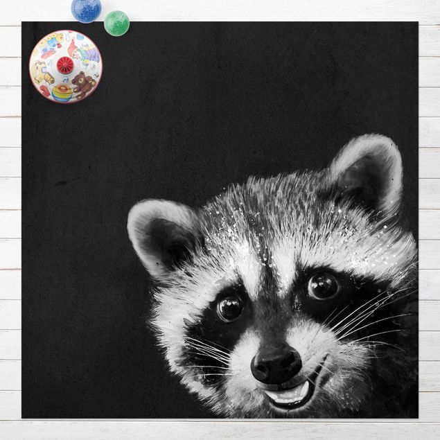 Outdoor rugs Illustration Racoon Black and White Painting