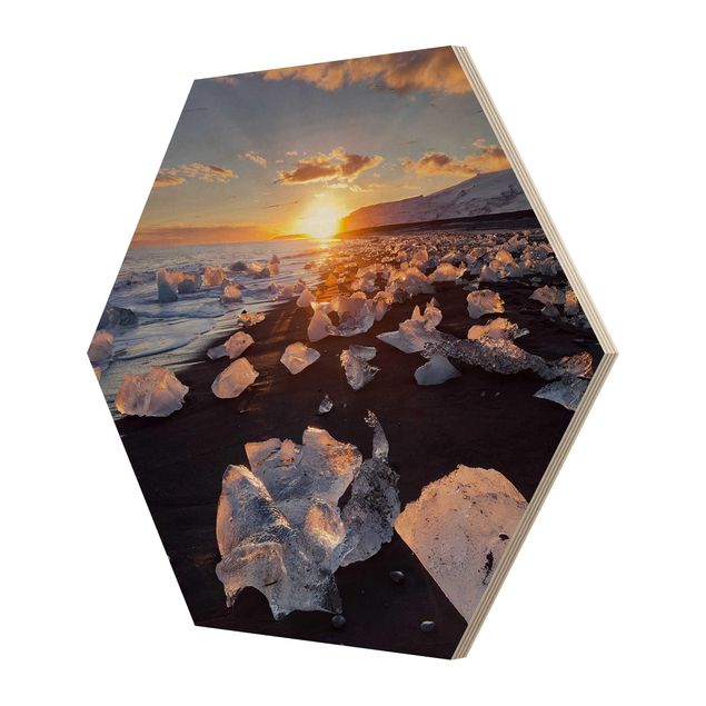 Wood prints Chunks Of Ice On The Beach Iceland