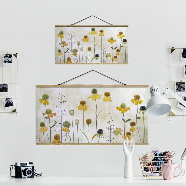 Fabric print with posters hangers Delicate Helenium Flowers