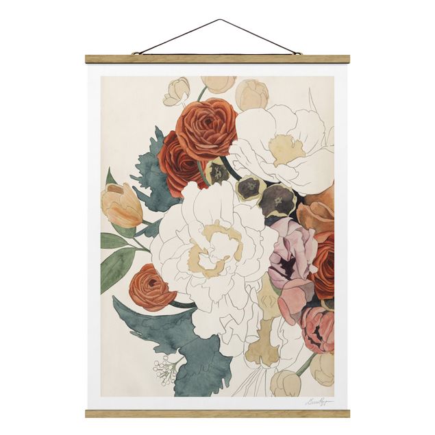 Contemporary art prints Drawing Bouquet Of Flowers In Red And Sepia