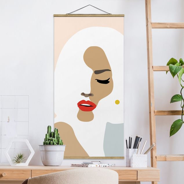 Kitchen Line Art Portrait Woman Pastel Beige