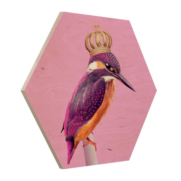 Prints on wood Pink Kingfisher With Crown