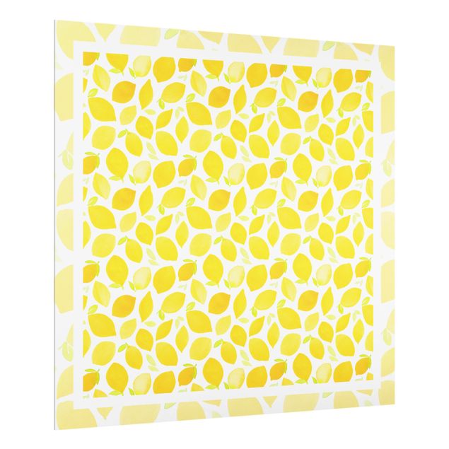 Patterned glass splashbacks Watercolour Lemons with Leaves And Frame