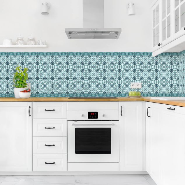 Kitchen splashback patterns Geometrical Tile Mix Cross Turquoise