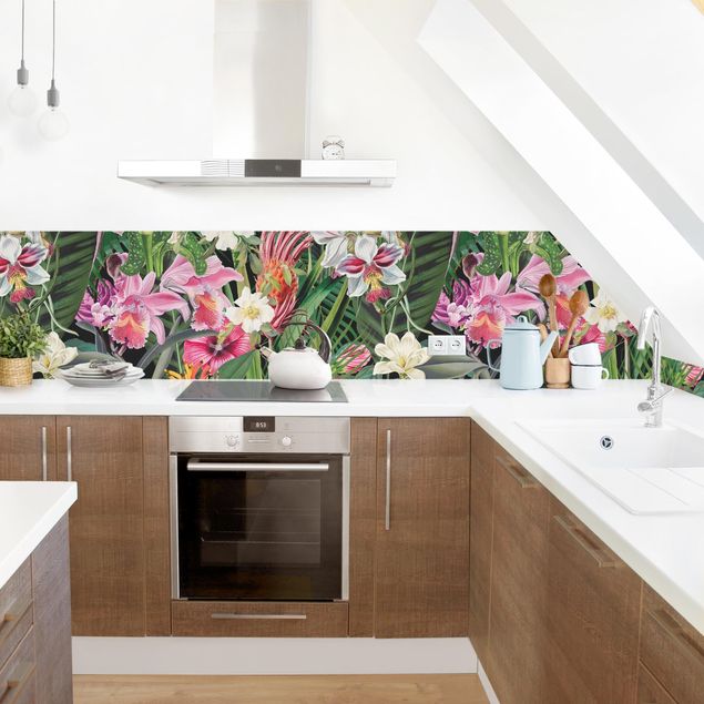 Kitchen splashback patterns Colourful Tropical Flowers Collage II