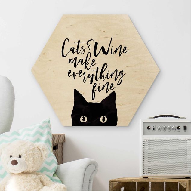 Wood prints sayings & quotes Cats And Wine make Everything Fine