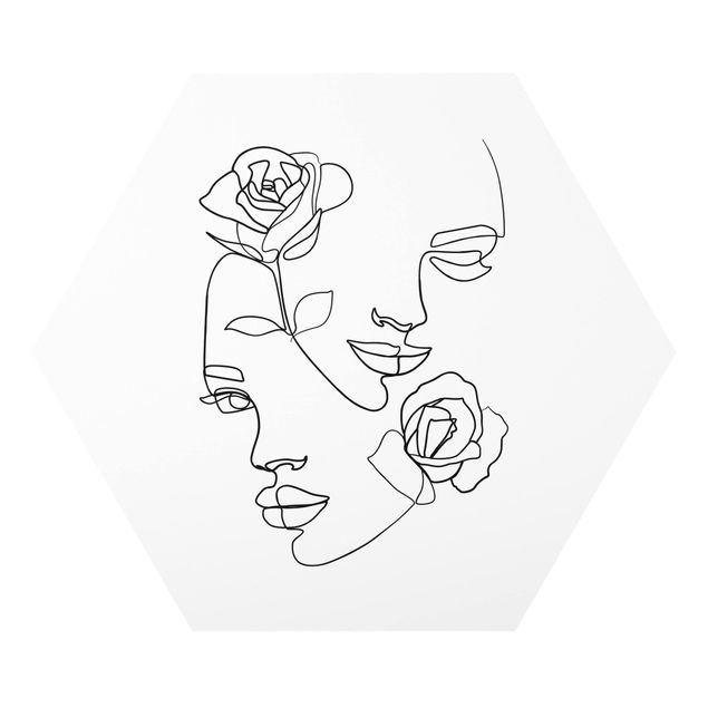 Floral prints Line Art Faces Women Roses Black And White