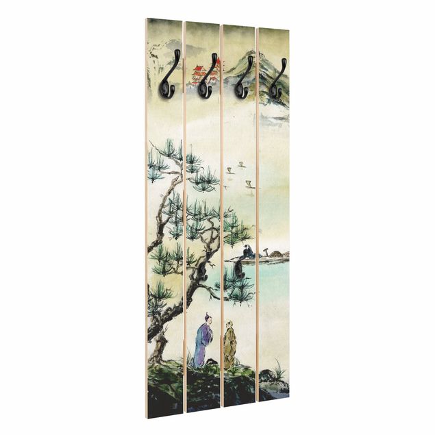 Wall coat rack Japanese Watercolour Drawing Pine And Mountain Village