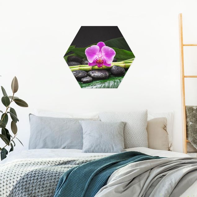 Orchid canvas Green Bamboo With Orchid Blossom