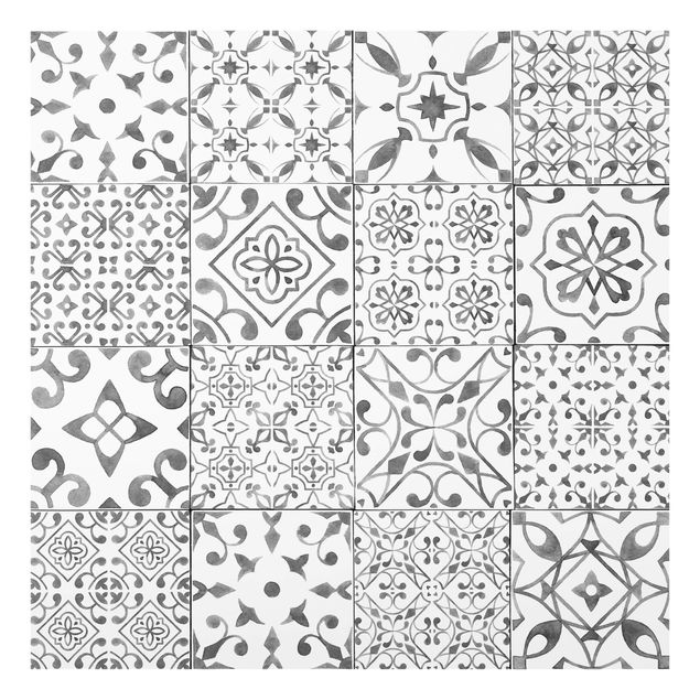 Glass splashback kitchen Pattern Tiles Gray White
