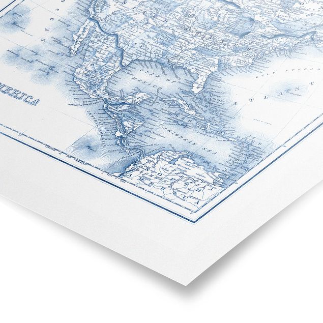 Prints blue Map In Blue Tones - North America