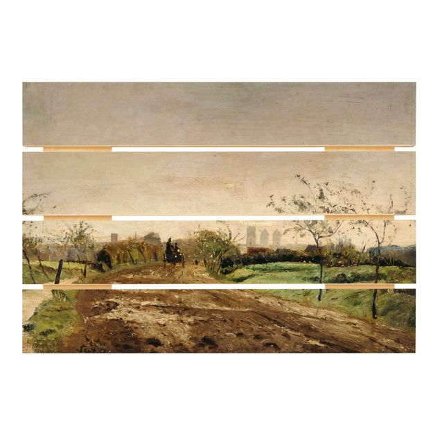 Wood prints landscape Otto Modersohn - Morning Landscape with Carriage near Münster