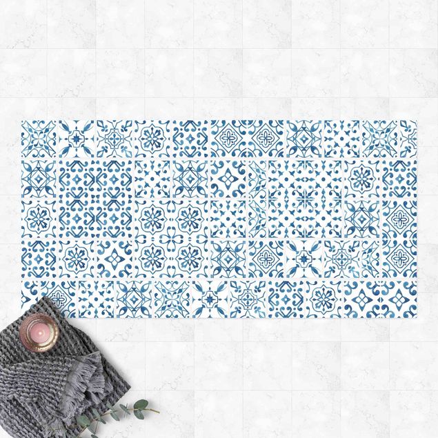 outdoor patio rugs Tile Pattern Blue White