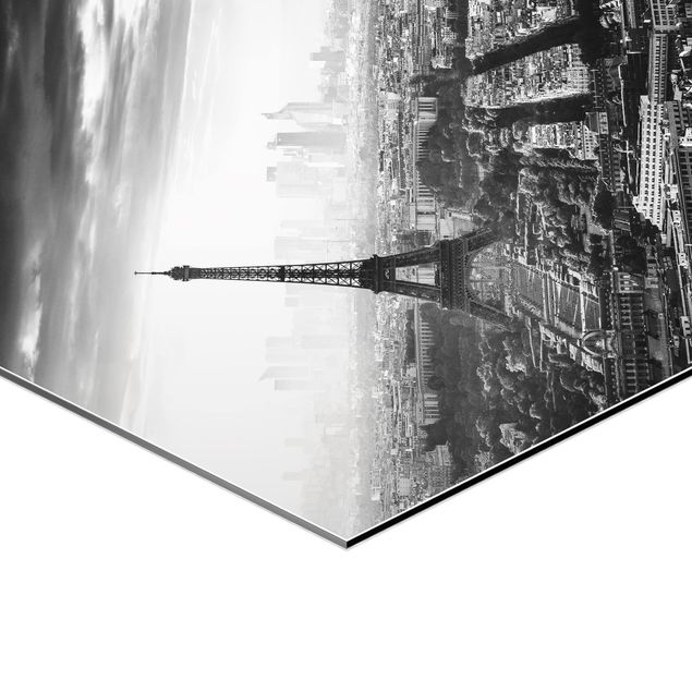 Hexagon photo prints The Eiffel Tower From Above Black And White