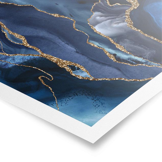 Prints blue Golden Glitter Waves Blue Backdrop