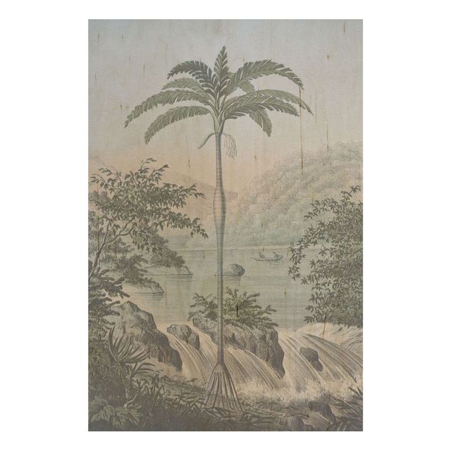 Wood prints landscape Vintage Illustration - Landscape With Palm Tree