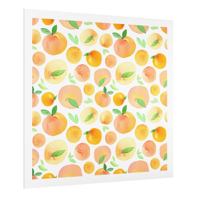 Patterned glass splashbacks Watercolour Oranges With Leaves In White Frame