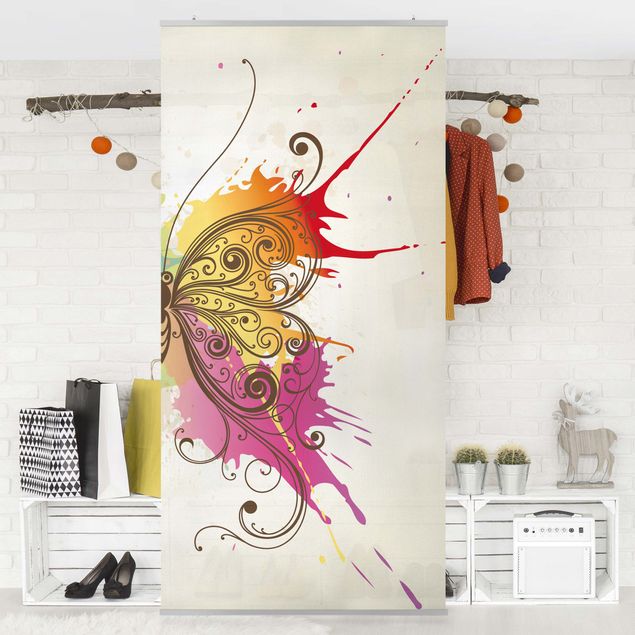 Room divider panels Watercolour butterfly in pink
