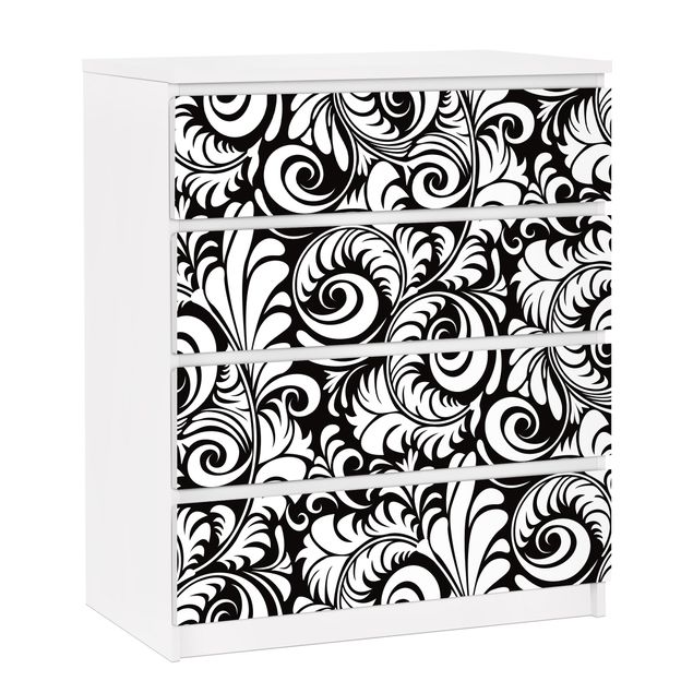 Kitchen Black And White Leaves Pattern