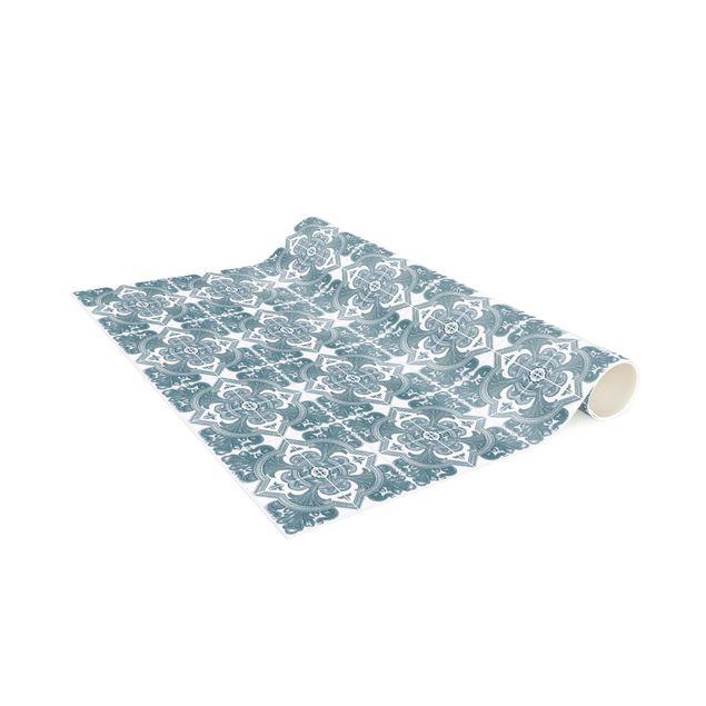 kitchen runner rugs Tile Pattern Lisbon Pigeon Blue