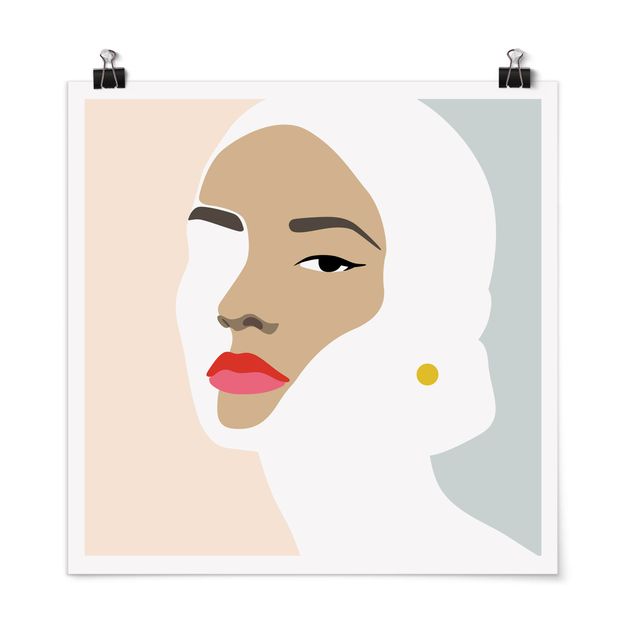 Art posters Line Art Portrait Woman Pastel Grey