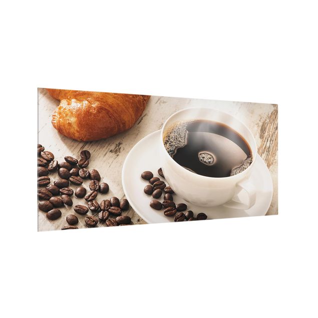 Glass splashback Steaming Coffee Cup With Coffee Beans