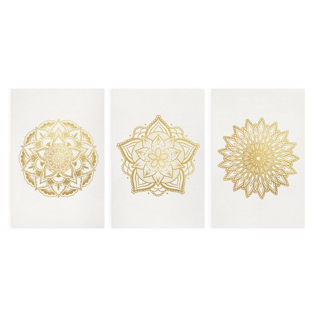 Prints Mandala Flower Sun Illustration Set Gold