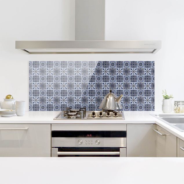 Glass splashback kitchen tiles Oriental Mandala Pattern Mix With Blue And Gold