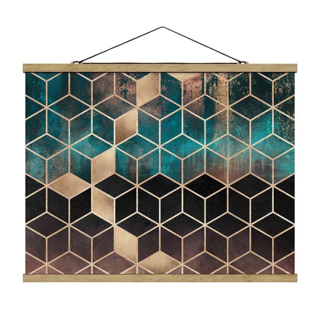 Abstract canvas wall art Turquoise Rosé Golden Geometry