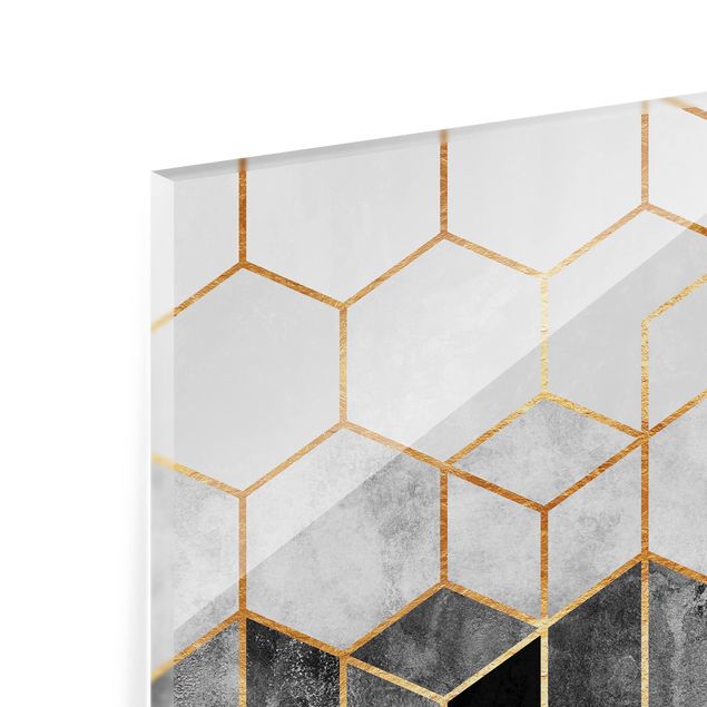 Glass splashback kitchen Golden Hexagons Black And White