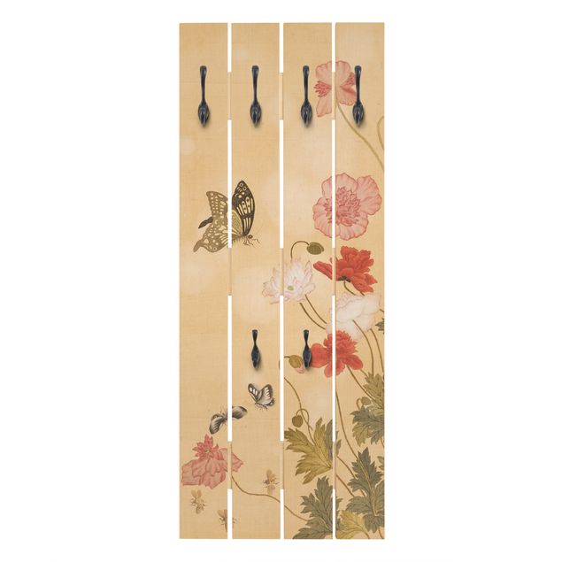 Shabby chic coat rack Yuanyu Ma - Poppy Flower And Butterfly
