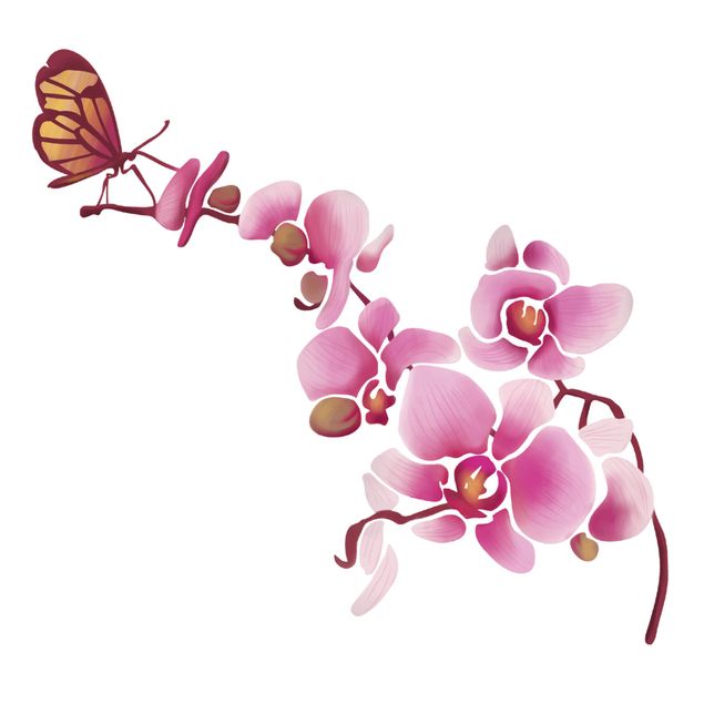 Floral wall stickers Orchid With Butterfly