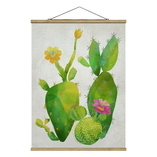 Prints flower Cactus Family In Pink And Yellow