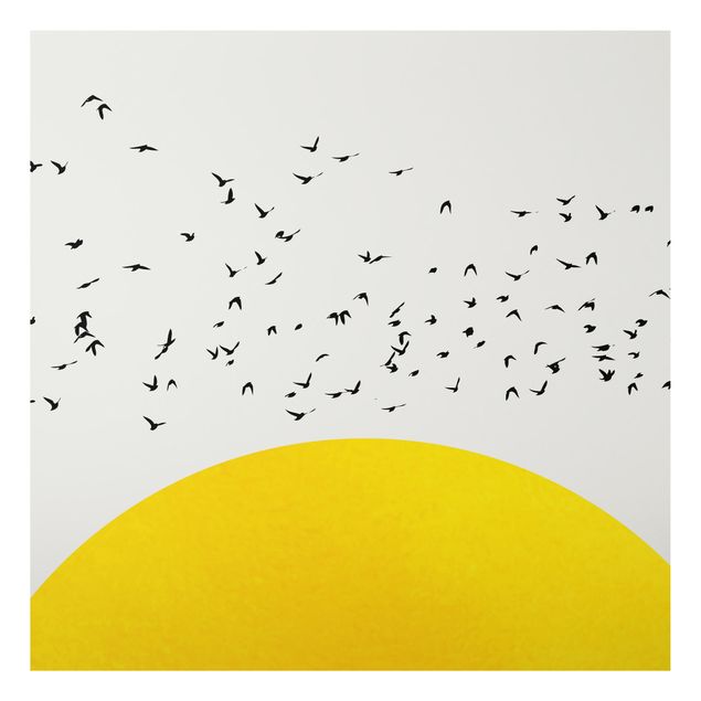 Landscape canvas prints Flock Of Birds In Front Of Yellow Sun