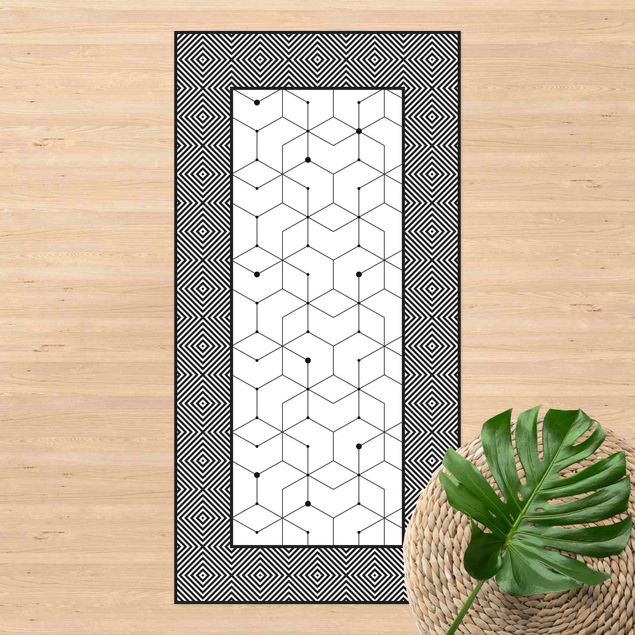 outdoor patio rugs Geometrical Tiles Dotted Lines Black And White With Border