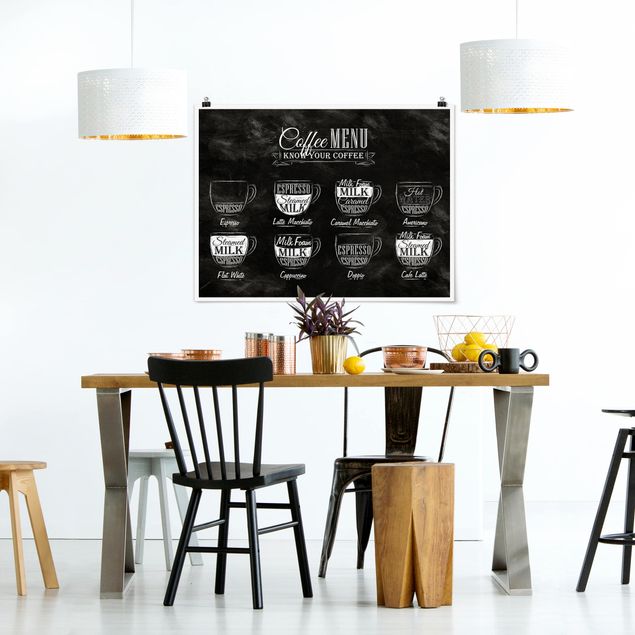 Black and white poster prints Coffee Varieties Chalkboard