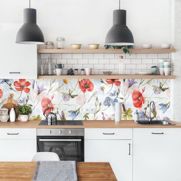 Kitchen Watercolour Poppy With Cloverleaf