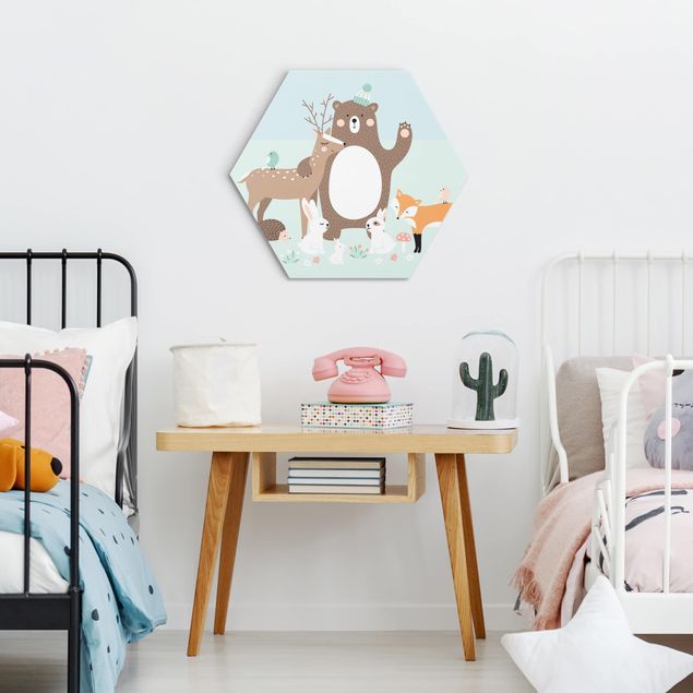 Wall art deer Forest Friends with forest animals blue