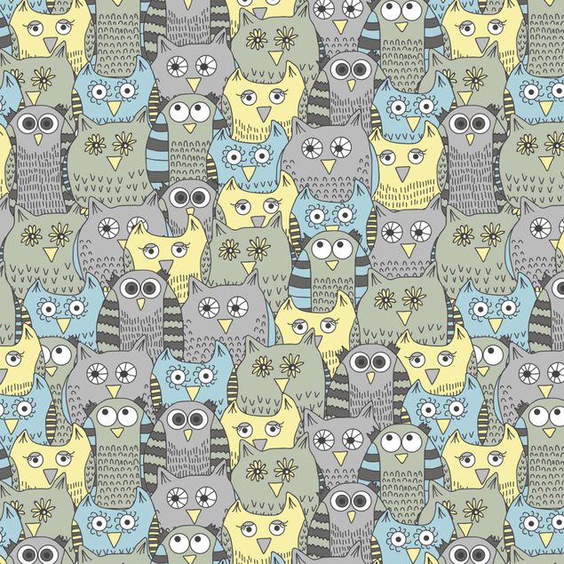 Self adhesive film Pattern With Funny Owls Blue