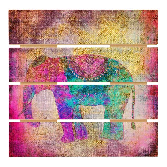Wood photo prints Colourful Collage - Indian Elephant