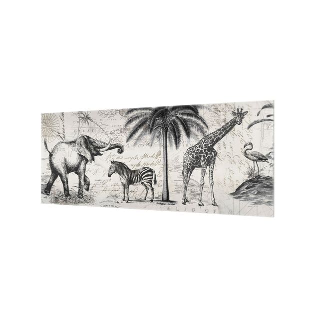 Glass splashback animals Vintage Collage - Exotic Map