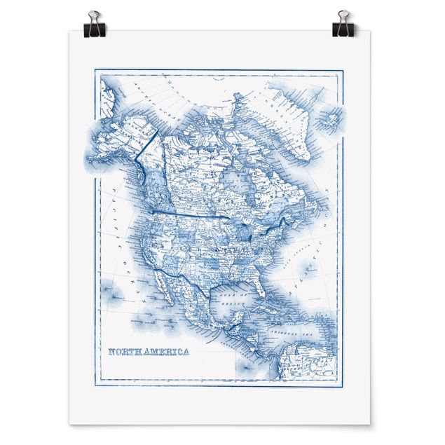 Prints modern Map In Blue Tones - North America