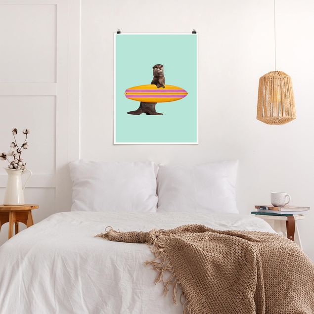 Art prints Otter With Surfboard