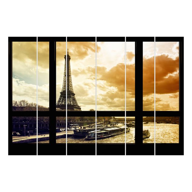Panel curtains Window view - Paris Eiffel Tower sunset